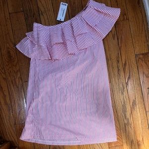 BooHoo Lydia Off the Shoulder Ruffle Shift Dress